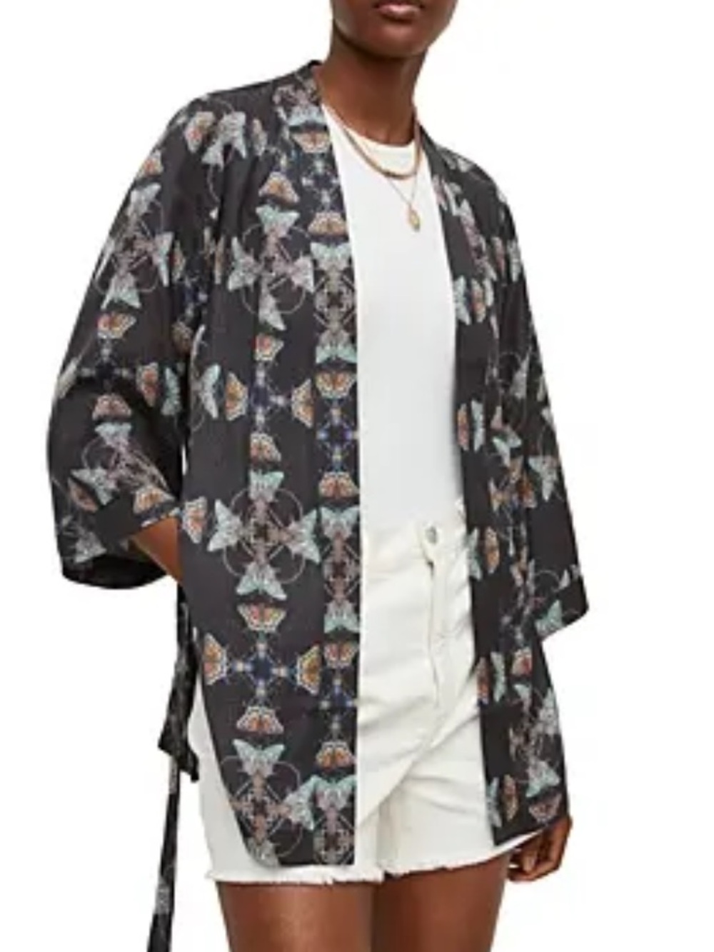 AllSaints Black Floral Kimono Tunic